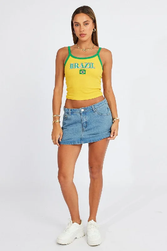 Yellow Singlet Top Scoop Neck