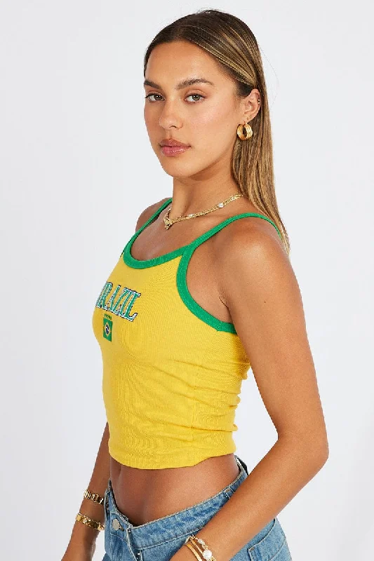 Yellow Singlet Top Scoop Neck