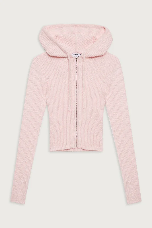 Aimee Ribbed Cloud Knit Hoodie - Rose Quartz