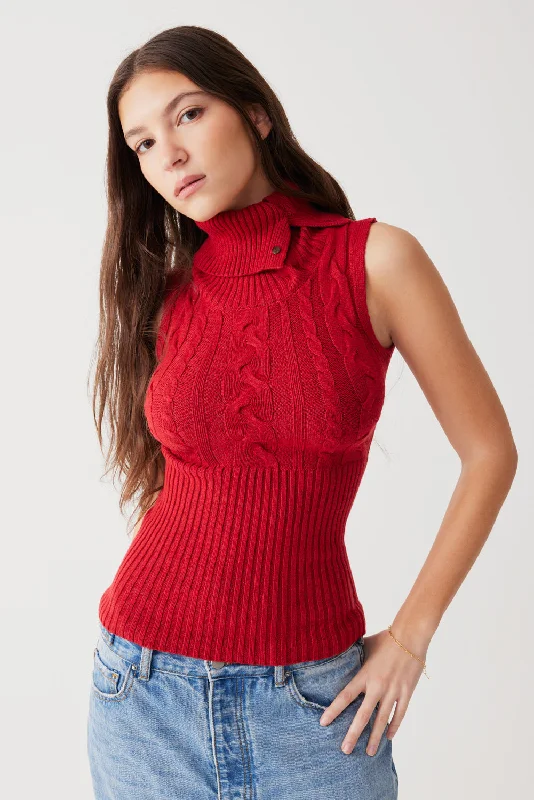 Axel Cable Cloud Knit Sleeveless Sweater - Red Velvet