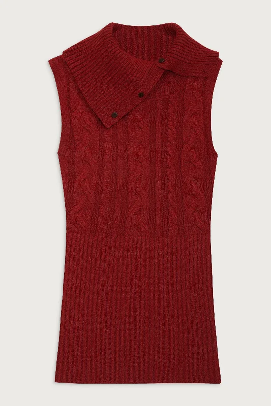 Axel Cable Cloud Knit Sleeveless Sweater - Red Velvet