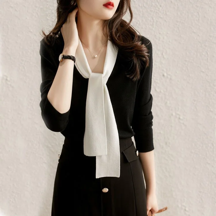 Black V Neck Plain Long Sleeve Shift Shirts & Tops