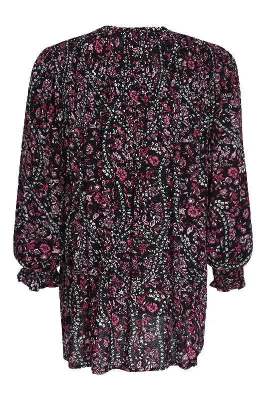 Button front printed Rayon Blouse | PINK BLACK VINE | 6321ZR