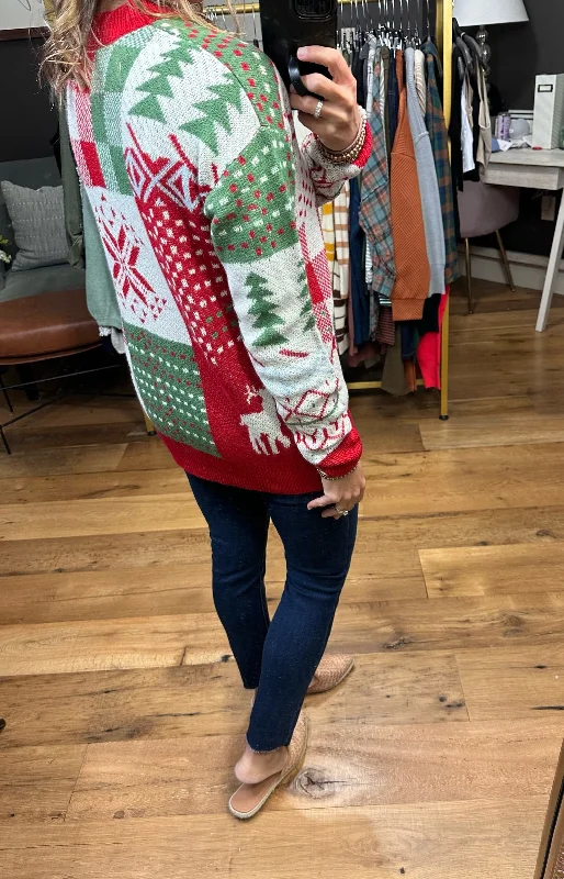 Christmas Joy Patchwork Sweater - Red/Green