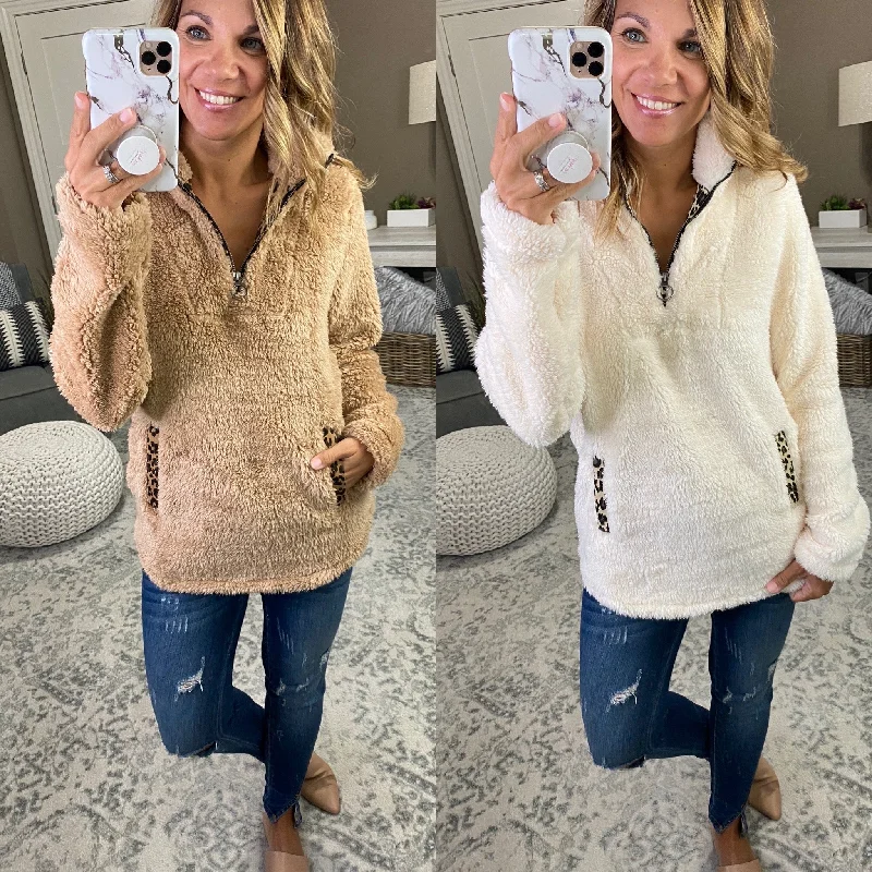 Colder Than You 1/2 Zip Sherpa with Cheetah Detailing--Multiple Options