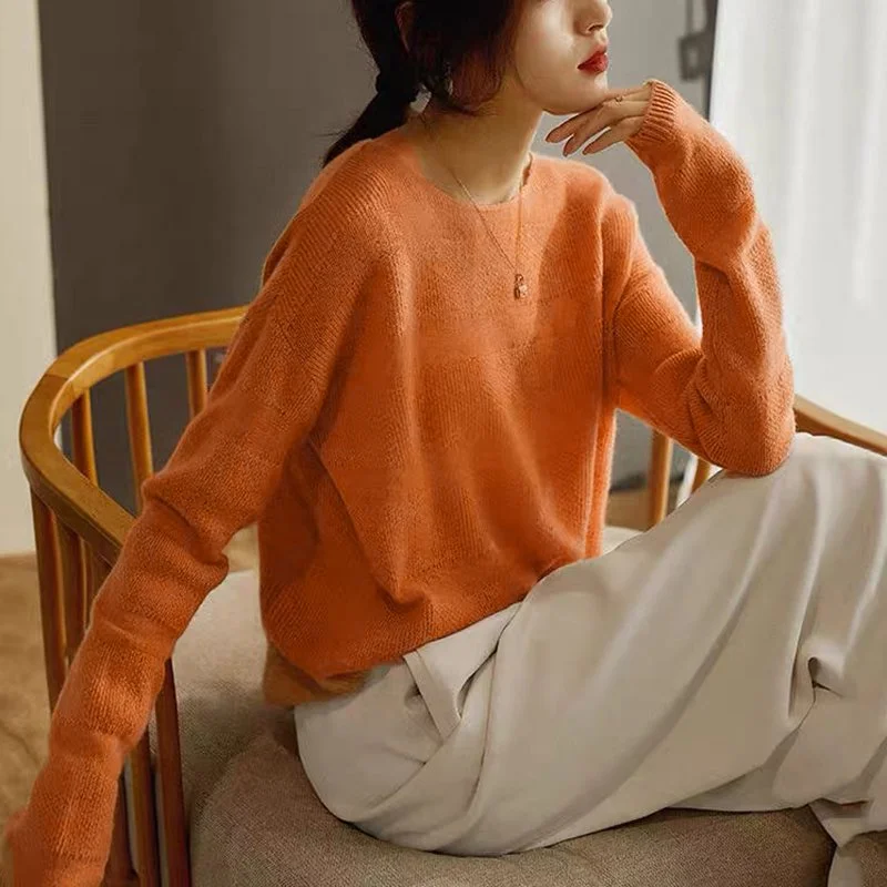 Cotton-Blend Long Sleeve Casual Shift Sweater