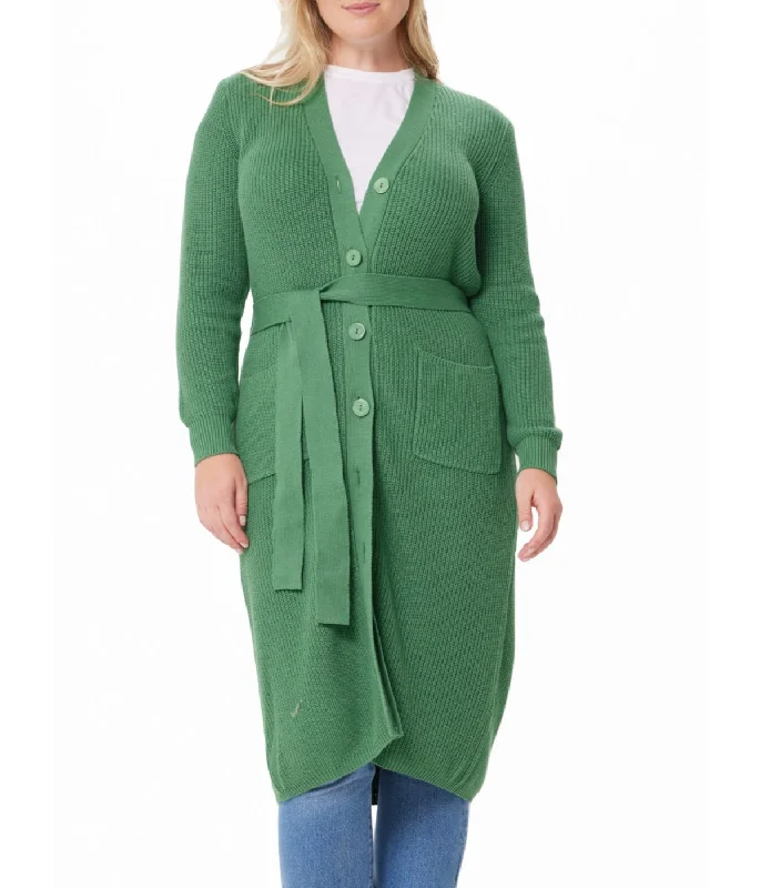 Cotton Cashmere Belted Cardigan Golf Green