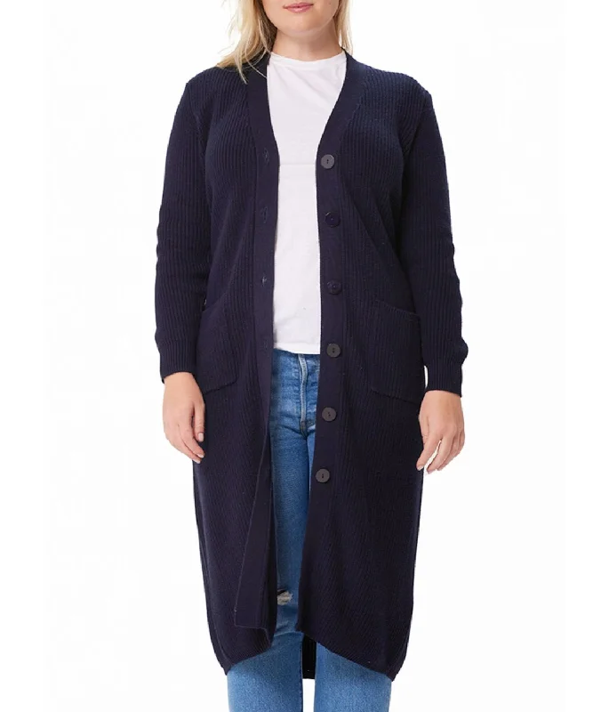 Cotton Cashmere Belted Cardigan Navy