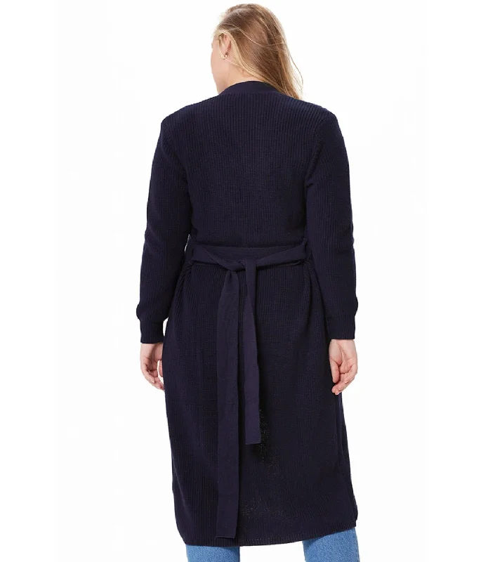 Cotton Cashmere Belted Cardigan Navy