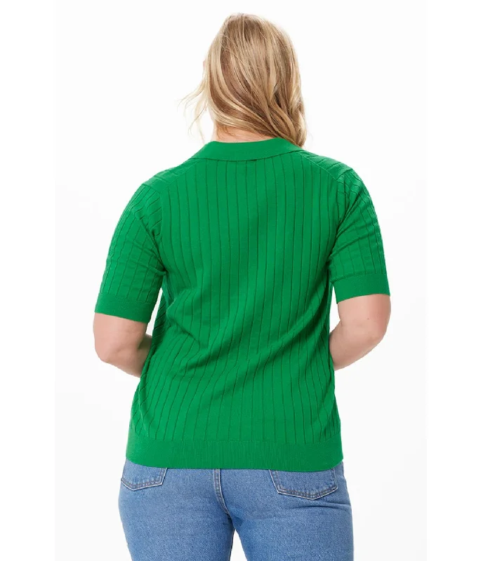 Cotton Cashmere Ribbed Polo Grass Green