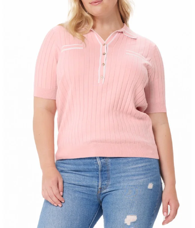 Cotton Cashmere Ribbed Polo Rose Pink