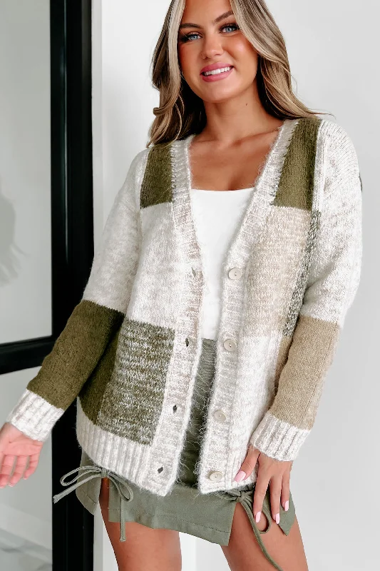 Cozy Conditions Colorblock Sweater Cardigan (Beige/Green)