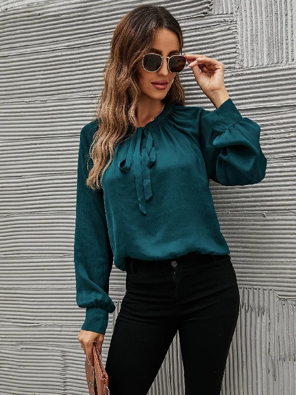 MegaBetty - Tie Front Drawstring Blouse