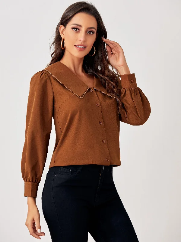 MegaBetty - Peter Pan Collar Bishop Sleeve Blouse