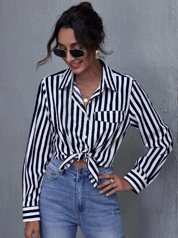 MegaBetty - Single Breasted Striped Blouse