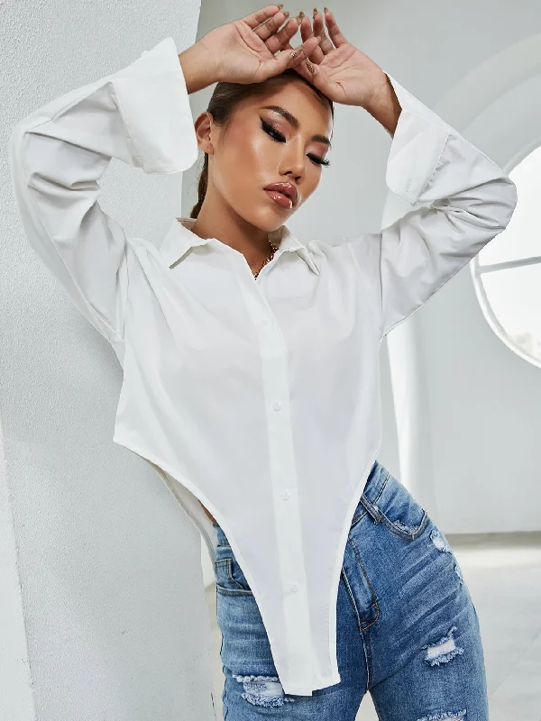 MegaBetty - Asymmetrical Hem Crop Blouse