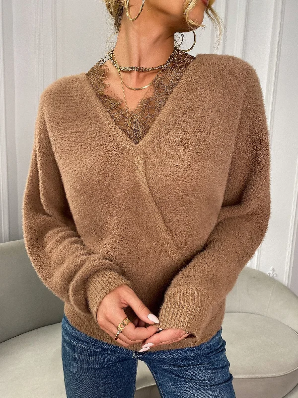 MegaBetty - Super Soft Feather Yarn V Neck Sweater Pullover