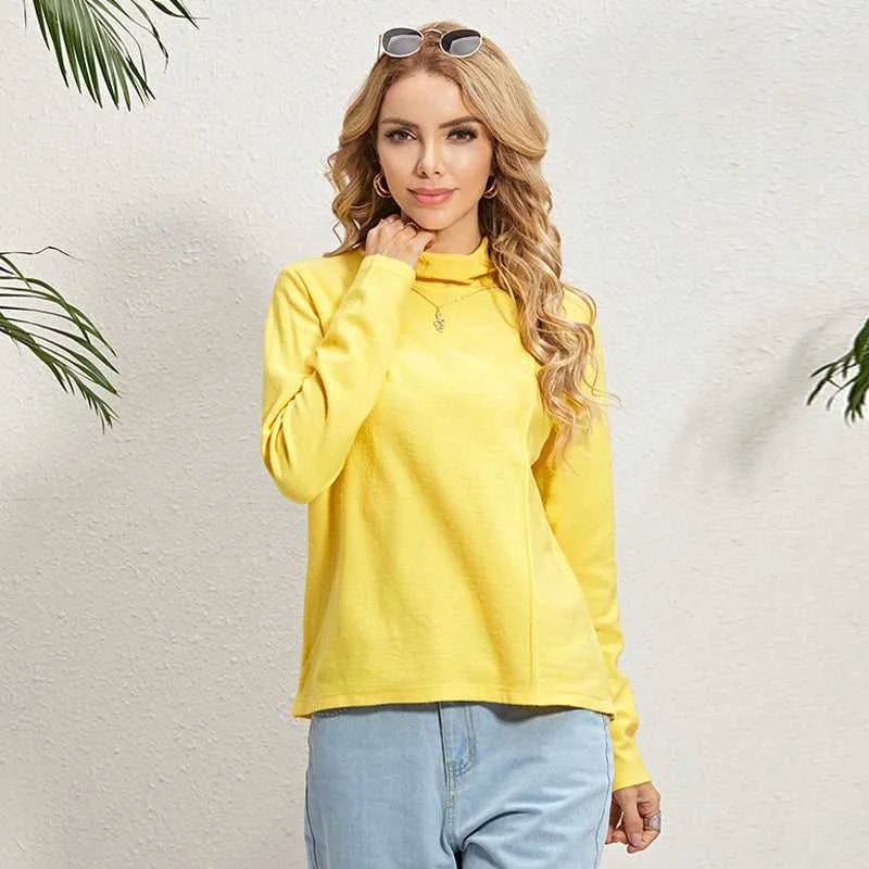 MegaBetty - Women Tops Long Sleeve Warm Slim T Shirts Solid Color Turtleneck Bottoming Shirt Pullovers Tees Autumn Winter Elastic Basic Shirts for Women