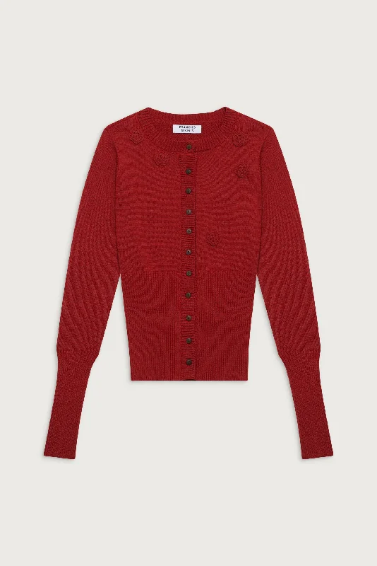 Lenon Cloud Knit Button Up Cardigan - Red Velvet