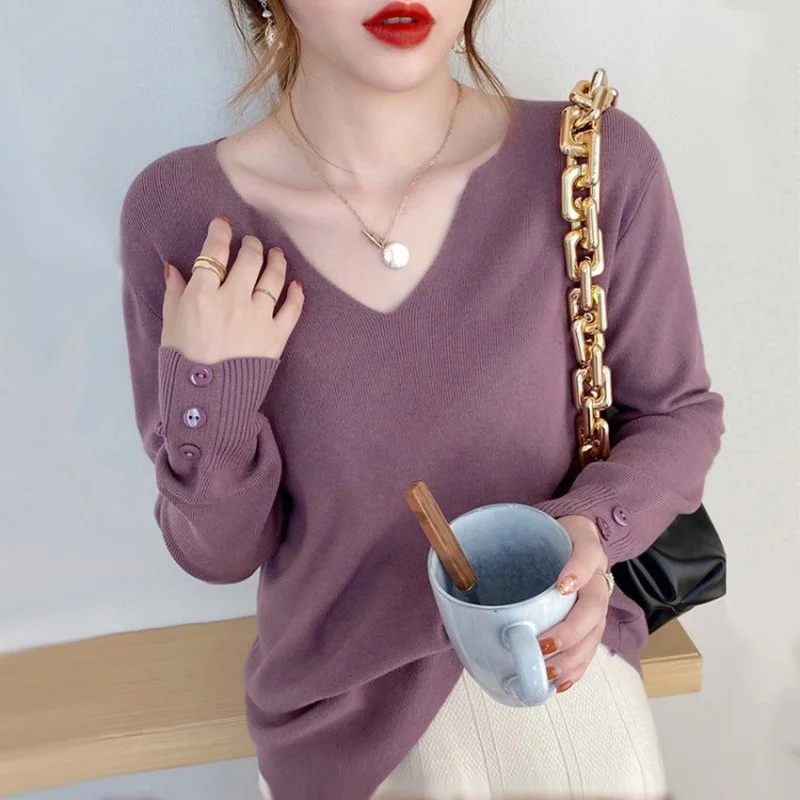 Long Sleeve Casual V Neck Shift Sweater