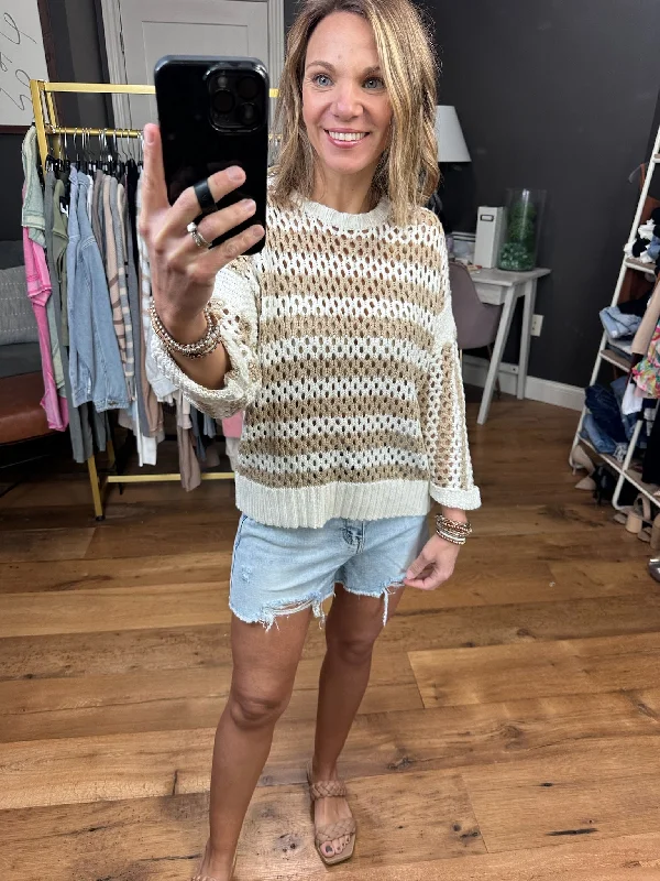 Mentioned By You Knit Striped Sweater - Cream/Taupe