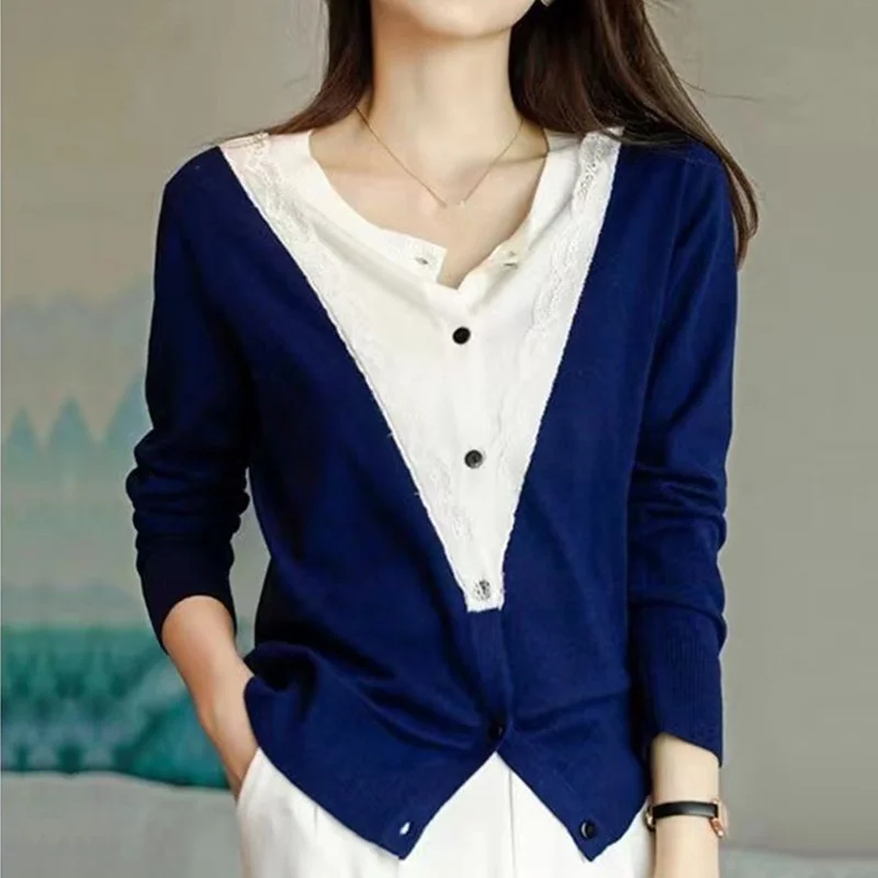 Paneled Long Sleeve Casual Knitted Sweater