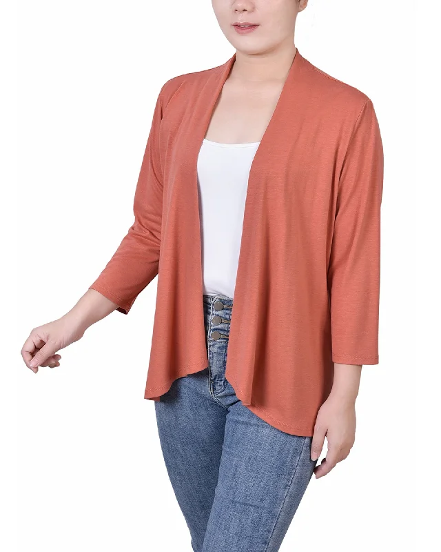 Petite Solid 3/4 Sleeve Cardigan