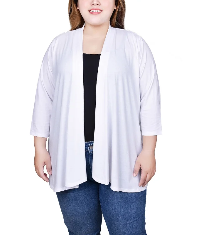 Plus 3/4 Sleeve Solid Cardigan