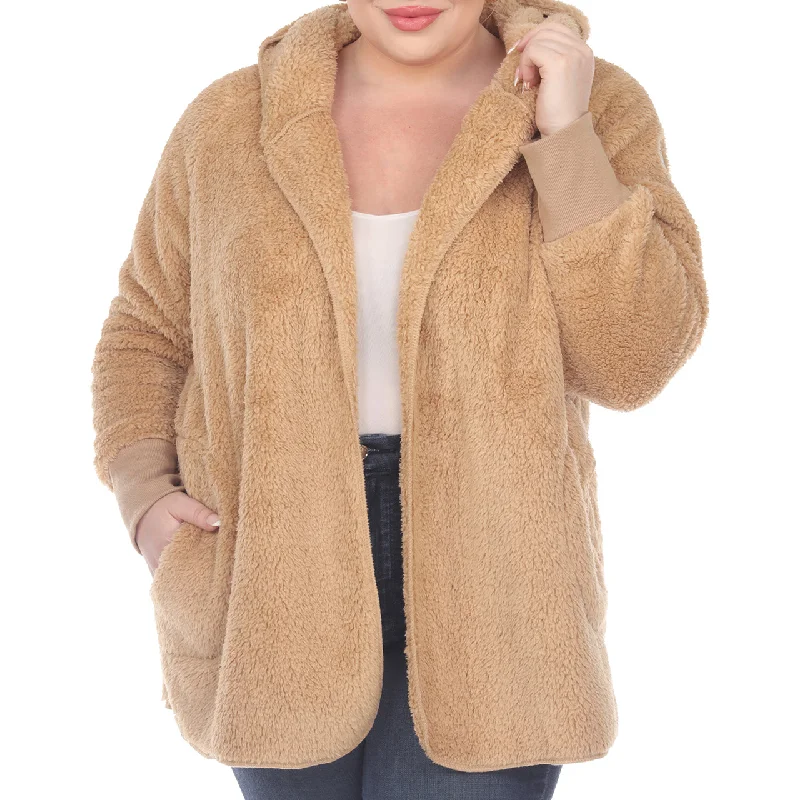 Plus Size Plush Hooded Cardigan with Pockets