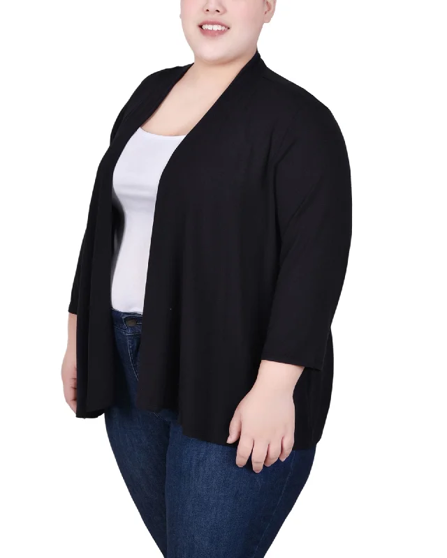 Plus Size Solid 3/4 Sleeve Cardigan