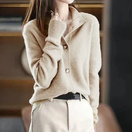 Shift Plain Casual Stand Collar Sweater