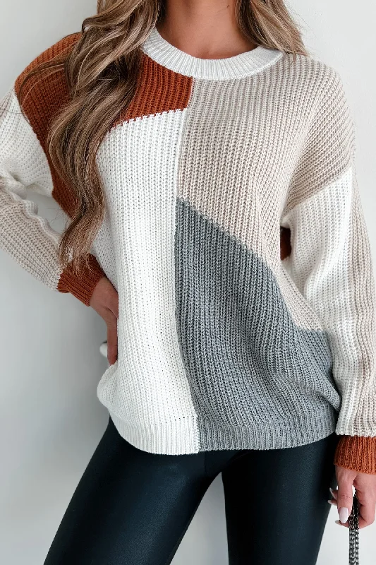 Ursa Oversized Colorblock Sweater (Rust/Taupe/Grey)