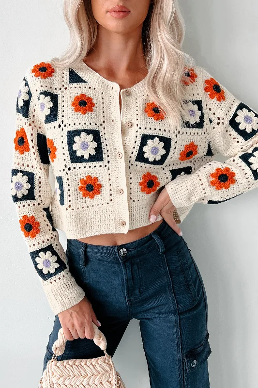 Vintage Soul Floral Crochet Crop Cardigan (Natural)