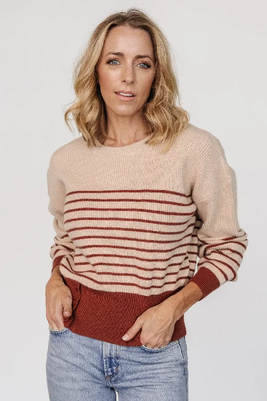 Miles Striped Sweater | Taupe + Marsala