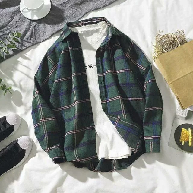 Sixsr New Fashion Men Plaid Shirt Casual Loose Wool Jacket Coat Men Long Sleeve Shirt Mens Clothing Streetwear