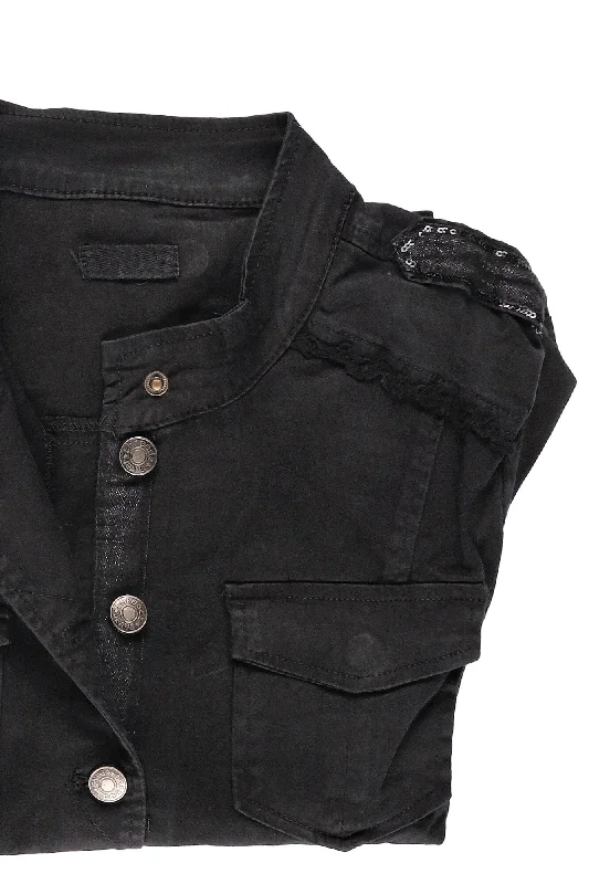 Threadz Military Denim Jacket Black