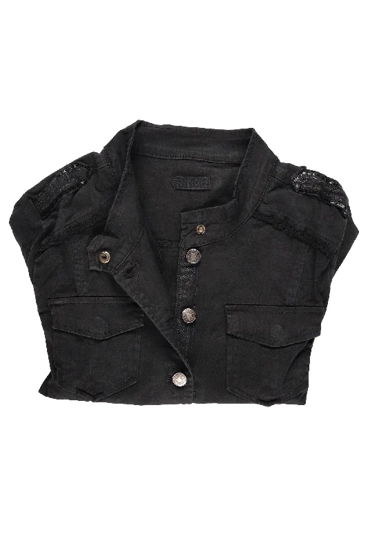 Threadz Military Denim Jacket Black