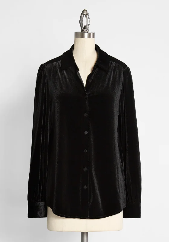 Be Buzzworthy Velvet Button-Up Top