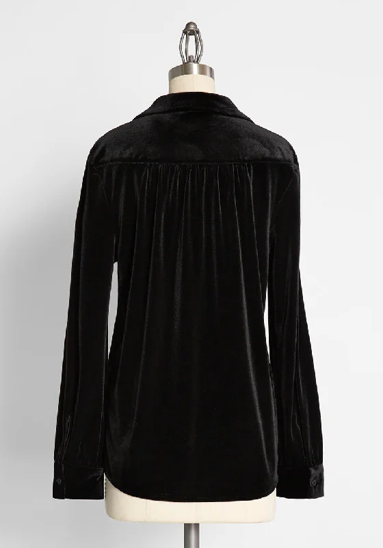 Be Buzzworthy Velvet Button-Up Top