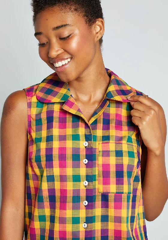 Campfire Cookout Sleeveless Button-Up Top