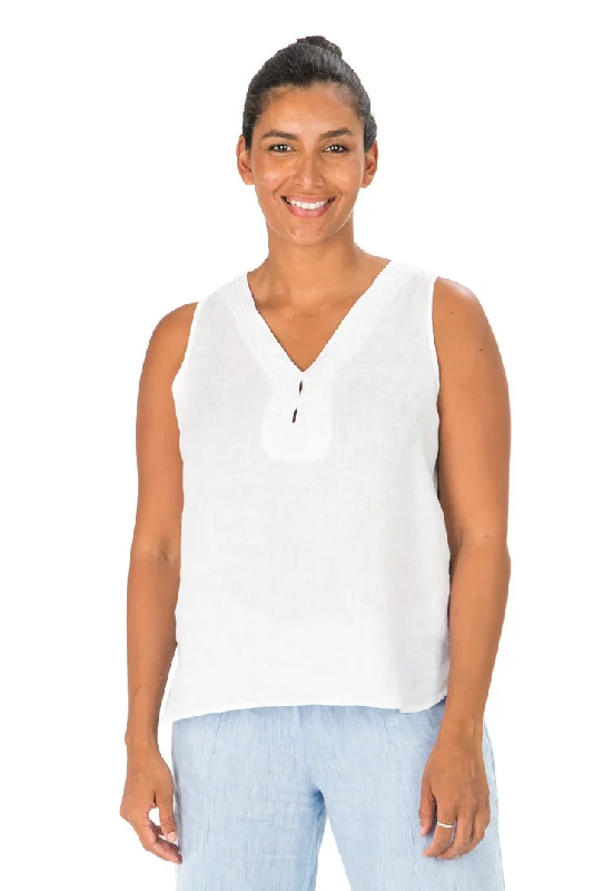 Sleeveless Linen Top - White