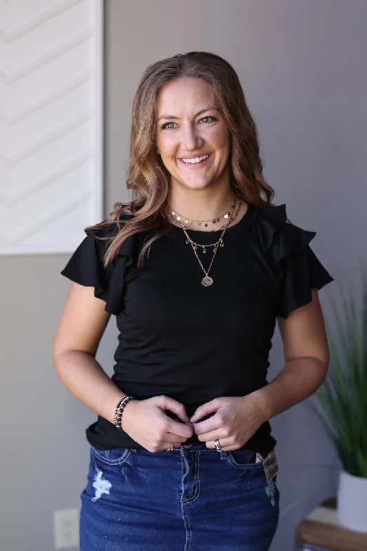 Black Tiered Ruffle Short Sleeve Top • 2XL, 3XL PLUS