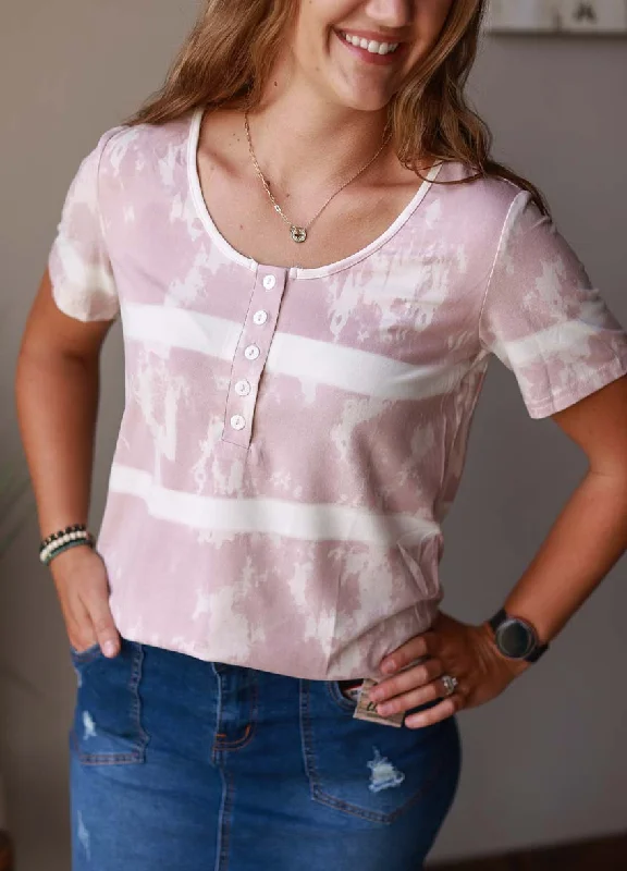 Blush Tie Dye Henley Top • S, 2XL PLUS