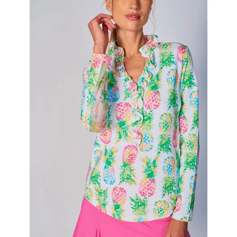 G Lifestyle Ananas Long Sleeve Double Ruffle Top - Green