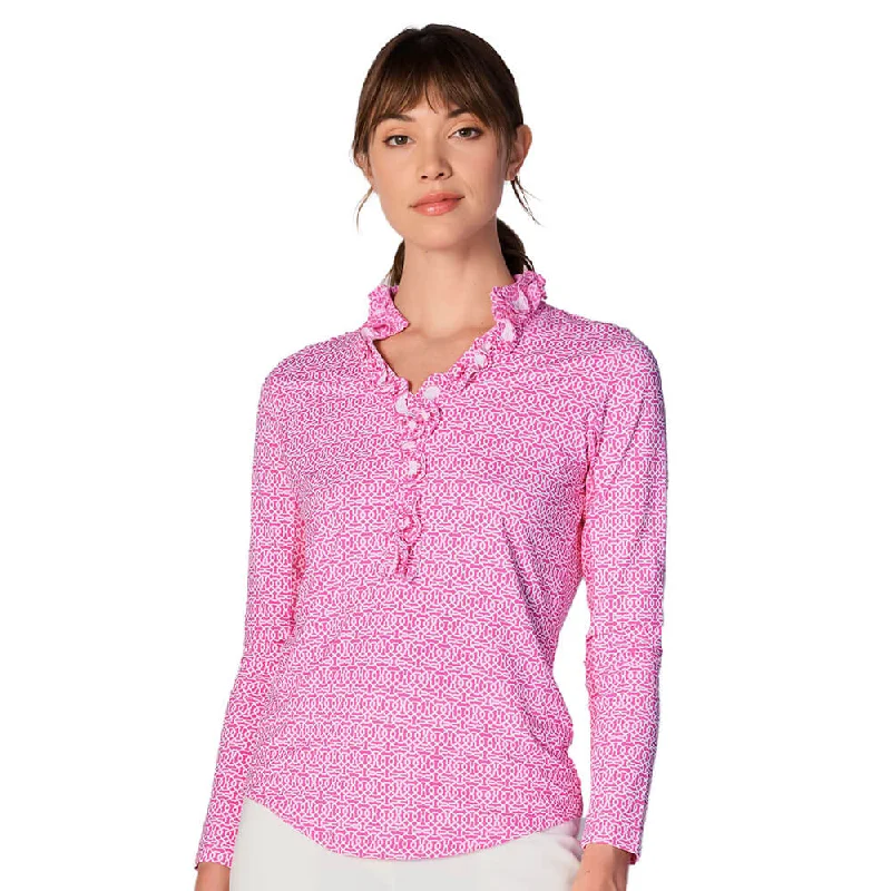 G Lifestyle Cubic Long Sleeve Double Ruffle Top - Hot Pink