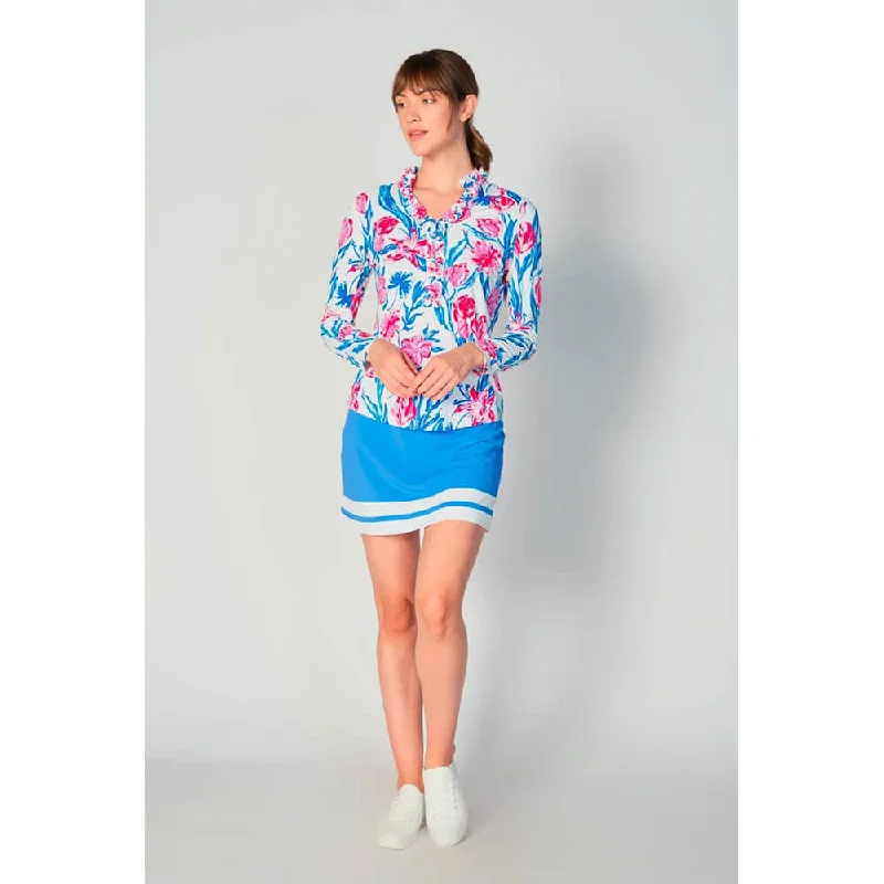 G Lifestyle Print Long Sleeve Double Ruffle Top - Tulip