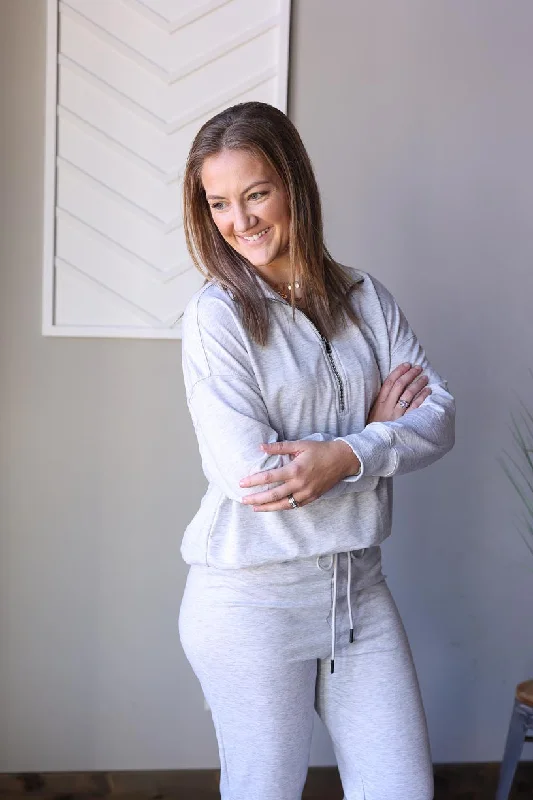 Gray Half Zip Knit Lounge Set • S-2XL PLUS