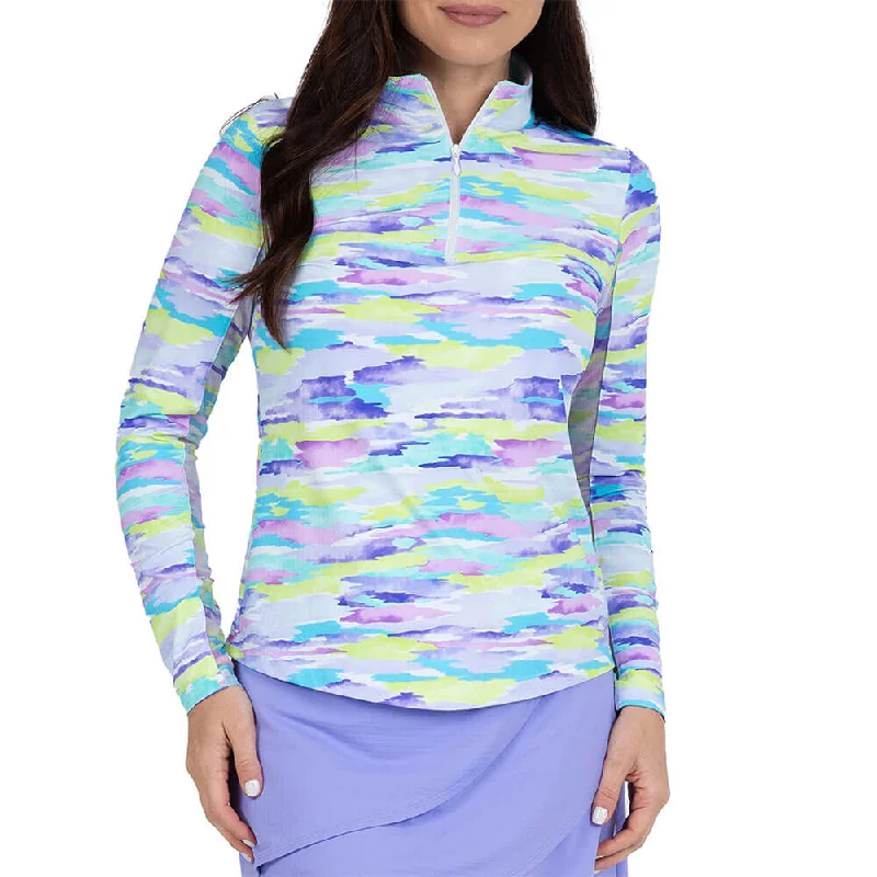 IBKUL Jessie Long Sleeve Mock Neck Top - Plum Multi