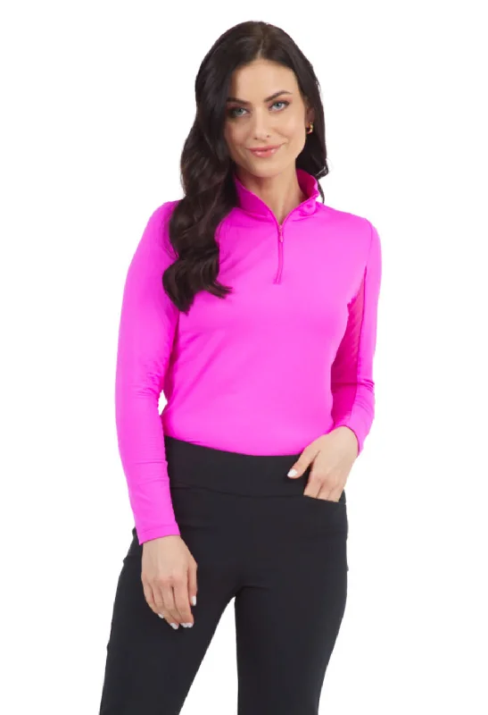 Ibkul Womens Long Sleeve Mock Solid Top - Hot Pink