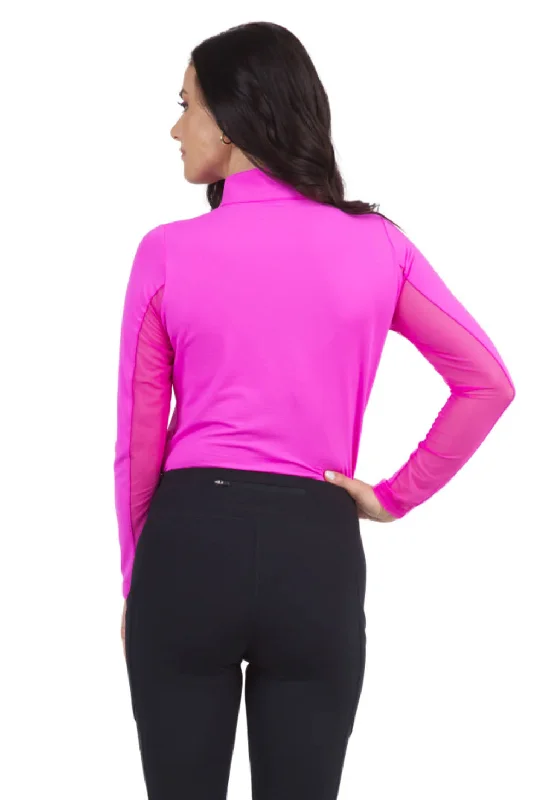 Ibkul Womens Long Sleeve Mock Solid Top - Hot Pink